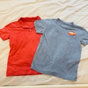 Crewcuts Bundle Boys Shirts - Coral T-Shirt Polo, Blue Crewneck T-Shirt Shark